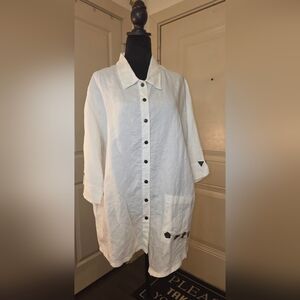 White Button-Down Women's Shirt 55% Linen 45% Rayon Plus